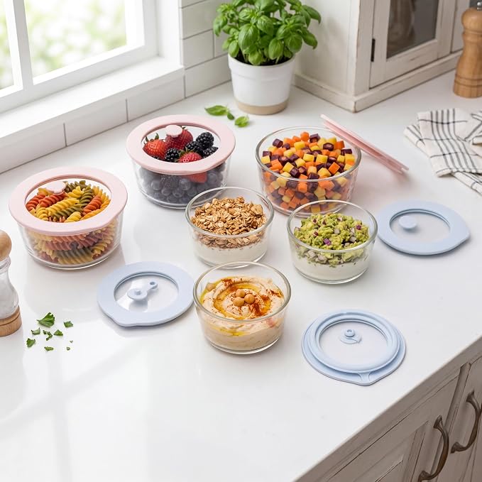 Urban Green Glass Food Container Set with Glass Lid, 6 Pack, Meal Prep Containers with Silicone Framed Airtight Lid, Leakproof, 100% Plastic Free,