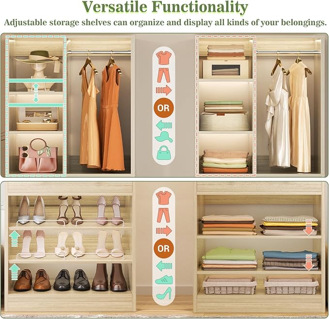 Besiost Closet System, 84"/7 FT Closet Organizer System with Drawers and Shelves, Walk-in Closets Systems, Free Standing Reach in Closet Tower, Load 1800+LBS, Greige 3 Pack