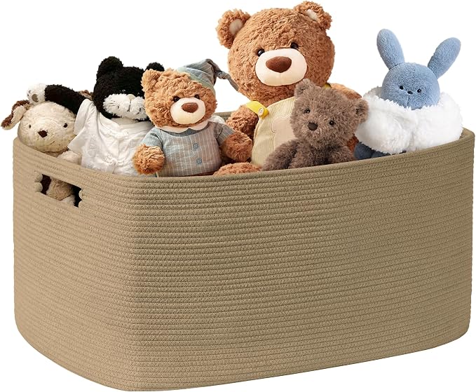 72L Large Woven Laundry Basket Hamper with Handles, Jute | 22"x17"x12", collapsible wicker hamper, storage for dirty clothes, toys, blankets, gifts, living room, bedroom, bathroom