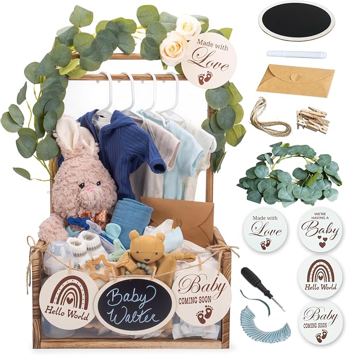 Wooden Baby Shower Crate Closet, Personalized Baby Shower Basket, Burnt with Clear Acrylic Front