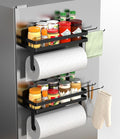 ZUNTO Strong Magnetic Paper Towel Holder for Fridge, Multifunctional Spice Rack Organizer with 2 Detachable Hooks, No Drilling Kitchen Storage for RV & Bathroom, Black