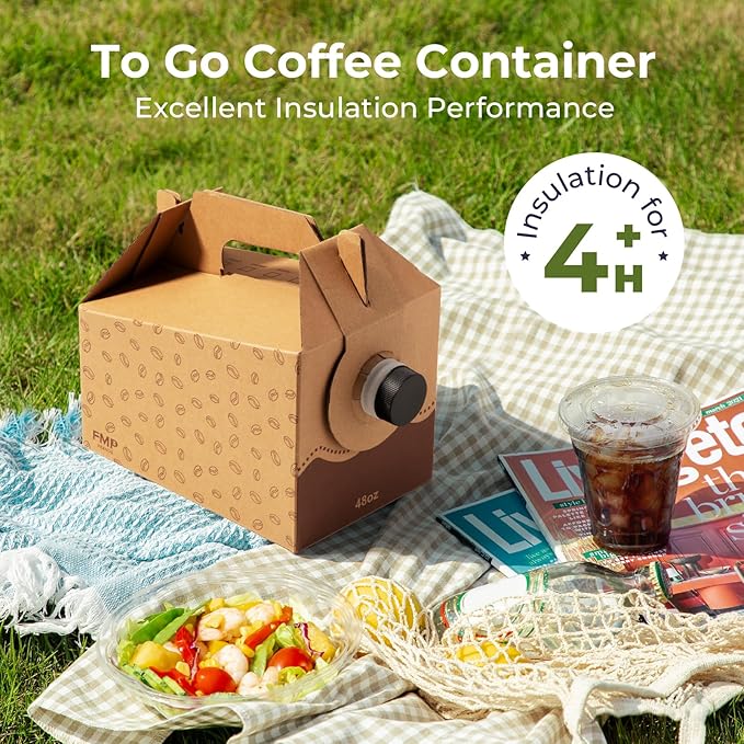 Fit Meal Prep 5 Pack 48 oz Disposable Coffee Dispensers with Handle, Insulated to Go Storage Containers, Portable Coffee Box Cold Hot Drink Dispenser Bulk for Party, Catering, Office, Take Out
