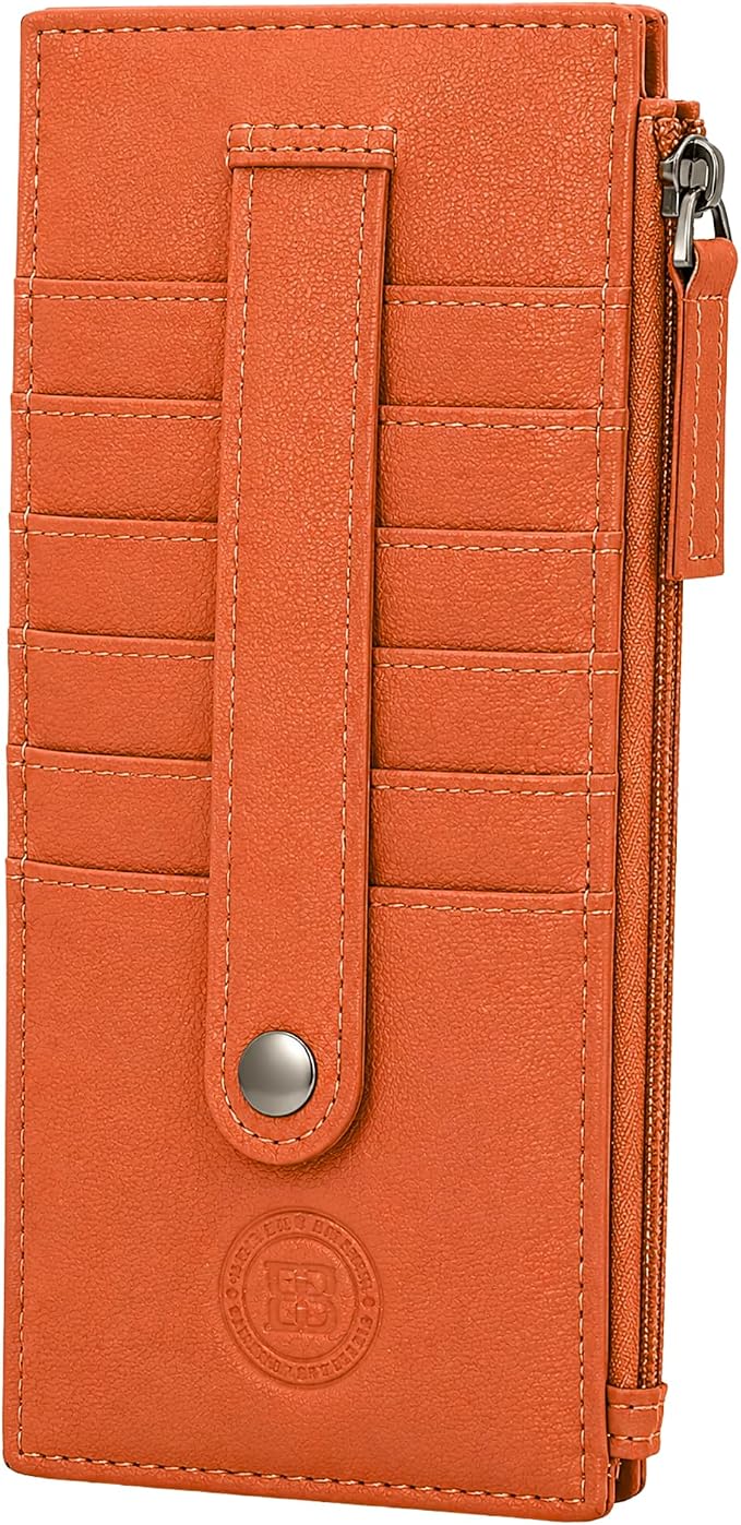 Leatherboss All in One Card Case Holder Slim Wallet With a Card Protection Strap (Orange)