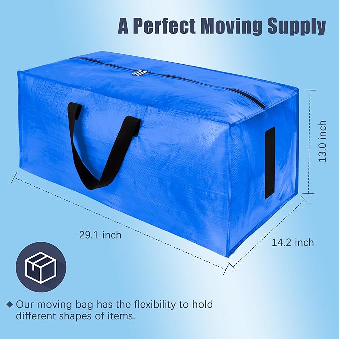 HOMESURE 12 Pack Large Strong Moving Bags with Zippers & Carrying Handles - Water-Resistant - Heavy Duty Storage Tote for Space Saving, Fold Flat, Alternative to Moving Box (Sky Blue)