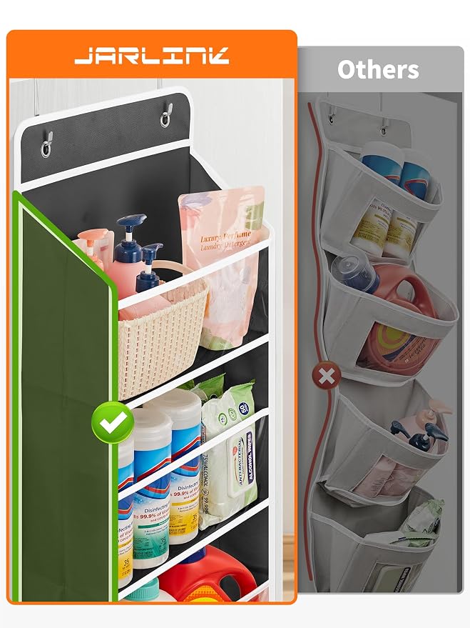 JARLINK Over The Door Toy Storage Organizer w/Clear Window, Black | Anti-Tilt 44 lb Load Capacity, Baby Toy Storage Organizer for Stuffed Animals, Nursery, Kid Bedroom, Newborn Baby Essentials