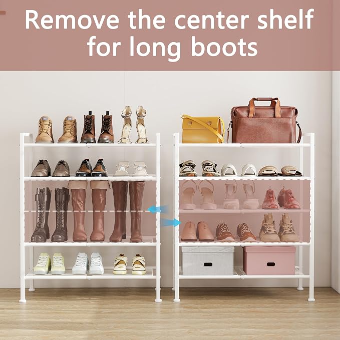 5 Tier Shoe Rack,Metal Shoe Storage | Organizer Shelf for Closet,Entryway, Garage,Narrow Space(White, 5 Tier)