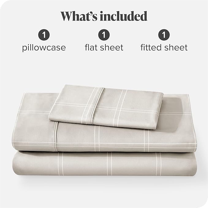 Bare Home Twin XL Sheet Set - College Dorm Size - Luxury 1800 Ultra- Soft Double Brushed Microfiber - Deep Pockets - Easy Fit - 3 Piece Bedding Sheet Set (Twin XL, Modern Plaid - Stone/White)