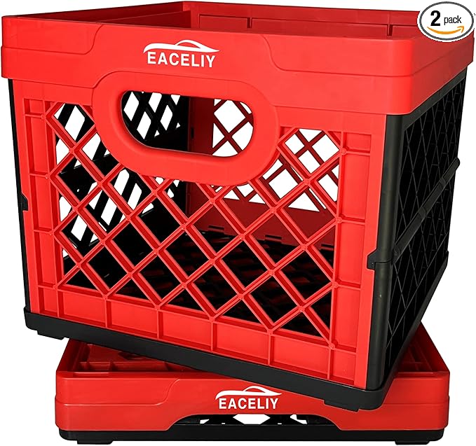 EACELIY 30.49L 2 PACKS Collapsible Stackable Storage Containers,2-Pack 30.49L Space-Saving Foldable Organizer Bins with Lids, Leakproof Kitchen Bathroom Garage Organizing Baskets