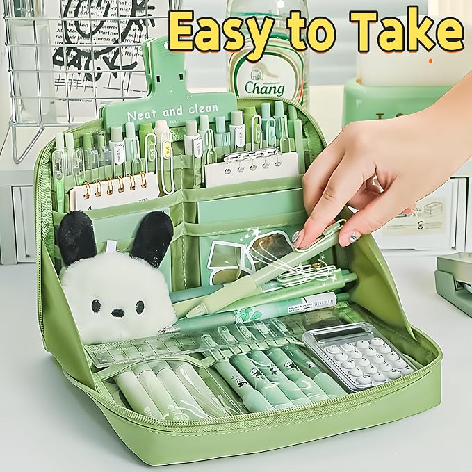 Kawaii Cute Aesthetic Pencil Case - Large Capacity Canvas Pen Pouch Bag