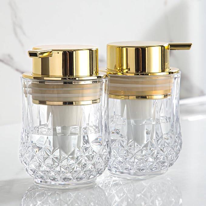 Glass Foam Soap Dispenser Set - 2 Pack Bathroom Hand Soap Dispensers,Refillable Dish Soap Dispenser for Gold Pump,Modern Home Soap Dispenser for Bathroom,Kitchen