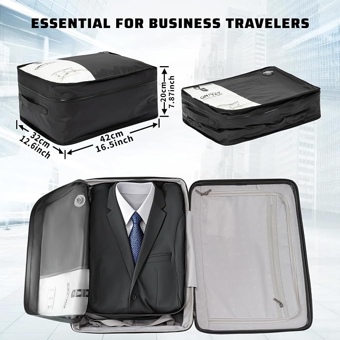 ONTYZZ Vacuum Compression Bag 20 inch Space Saver Bags Travel Case with IP67 Waterproof Zipper for Business Trip, Two Bag Black with Pump