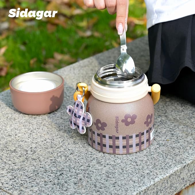 24 oz Insulated Food Jar with Handle, Aesthetic Stainless Steel Vacuum Lunch Container for School Office, Keep Hot/Cold Soup, Oatmeal, Smoothie Bowl, Autumn Gingham