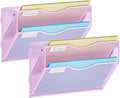 Marbrasse Wall File Holder 2-Tier Hanging Wall File Organizer, Mesh Mail Holder for Papers, Wall Mount File Clipboard & Magazine Organizer Great for Office Home - 2P(Purple)