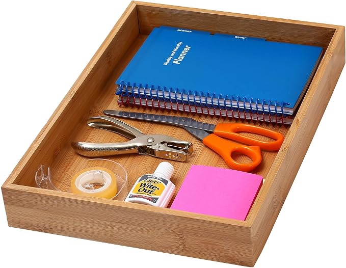YBM Home Bamboo Drawer Organizer Storage Box for Kitchen Drawer, Junk Drawer, Office, Bedroom, Children Room, Craft, Sewing, and Bathroom, 6 Pack 10x14x2 inch