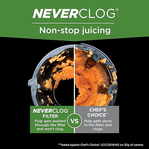 Ninja NeverClog Cold Press Juicer | Powerful Electric Slow Masticating Juicer with Pulp Control | XL Capacity | 24 oz. Juice Jug & 36 oz. Pulp Container | Dishwasher Safe | Navy | 150W | JC151NV