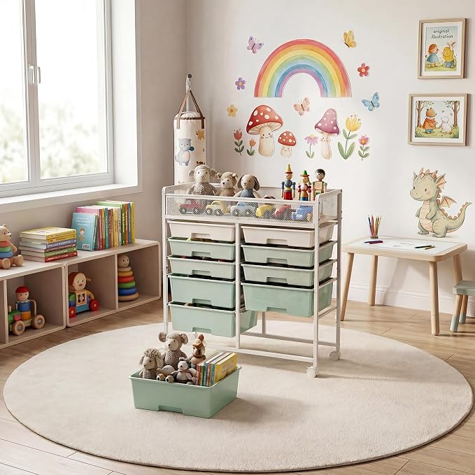 Rolling Craft Cart with Wheels and 10 Drawers, Art Cart Organizer and Storage, Rolling Storage Cart for Organizing Crafts, Yarn, Toys, School Supplies, etc