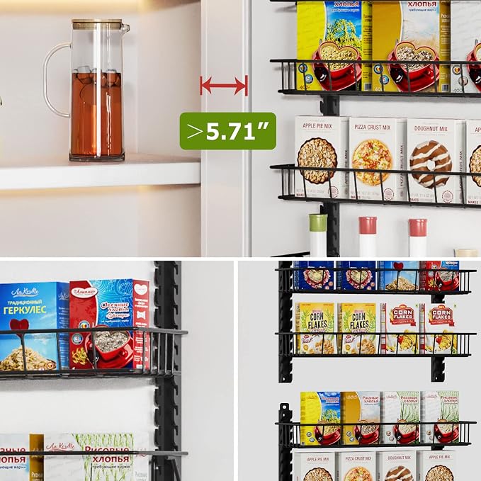 Churboro Over the Door Pantry Organizer Rack with 9 Adjustable Baskets, 9 Tiers Dual-use Hanging or Wall Mount Spice Rack Organizer, Black