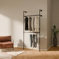 pamo Industrial Clothing Rack Wall Mounted Black – 41" W × 87" H, 441 lbs | Heavy Duty Pipe Closet System in Black Powder Coated Steel, Scratch-Resistant, Double Rod, Easy Assembly, Closet Organizer