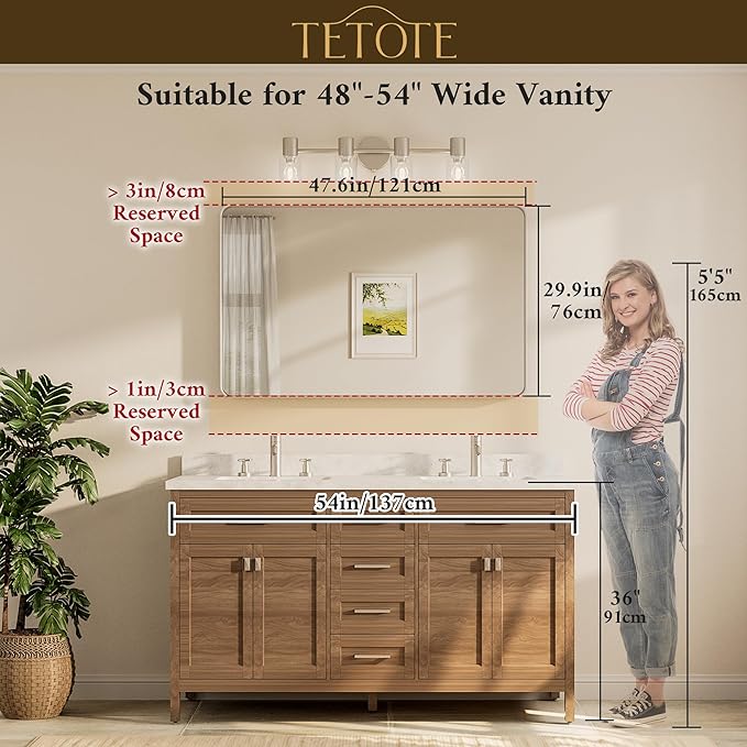 TETOTE Brushed Nickel Bathroom Mirror 48 x 30 Inch for Vanity Metal Framed Mirror Modern Farmhouse for Living Room Entryway(Horizontal/Vertical)