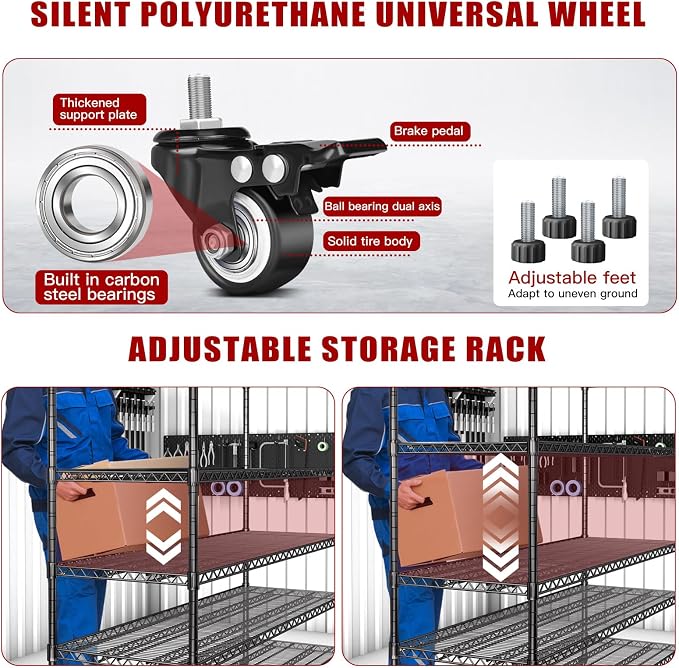 5 Tier Wire Shelving 3 Pack | 55”W Storage Shelves Heavy Duty | Rolling Wire Rack with Wheels | 3250 LBS Metal Shelving | Garage Shelving Units and Storage | Adjustable Layer Height | 55”W×18”D×73”H