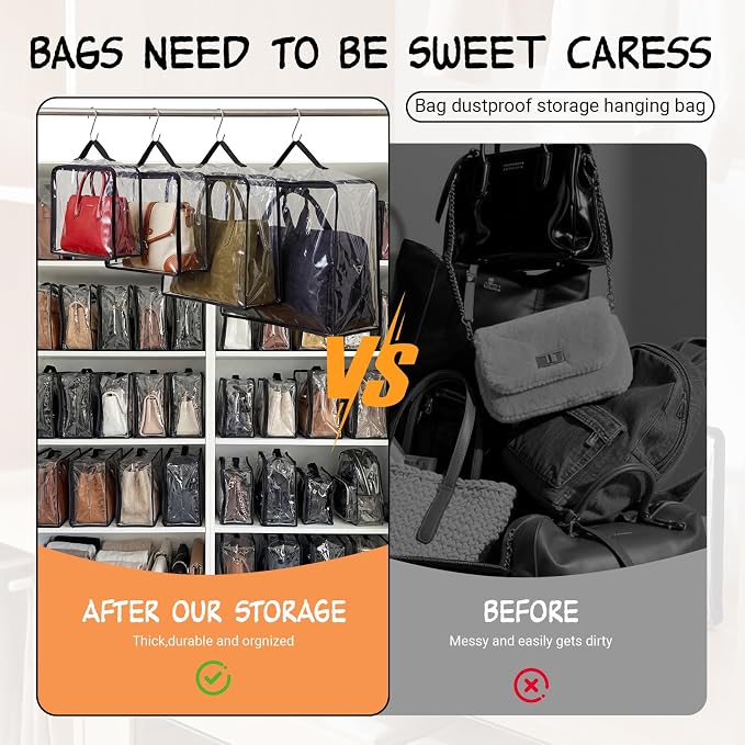 Hsei 20 Pcs Clear Dust Bags For Handbags 4 Sizes Fits Mini Wallet Oversized Tote Bags PVC Waterproof Purse Storage Organizer for Luxury Bag Soft Stand-Up with Zipper Handle for Closet Hanging (Clear)