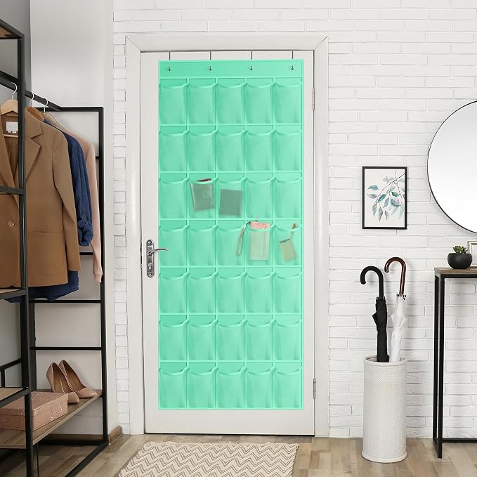 WVM Over the Door Shoe Organizer with 35 Breathable Mesh Pockets, Hanging Shoe Organizer for Door with 4 Metal Hooks, Large Capacity Closet Storage for Shoes, Accessories