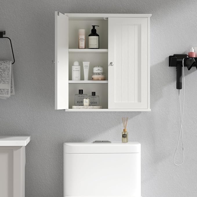 Shintenchi Bathroom Wall Medicine Cabinet with 2 Door, Bathroom Storage Organizer Over The Toilet,Space Saving Storage with 3-Tier Shelves,Solid White