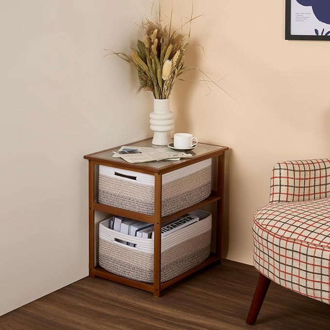 MiniArk Large Storage Baskets for Organizing, 17 x 13 x 7.5” Closet Shelf Baskets for Clothes Blanket Towels, Baby Nursery, Toy Bins Box, Woven Rope Basket, 3 Packs Gradient Brown