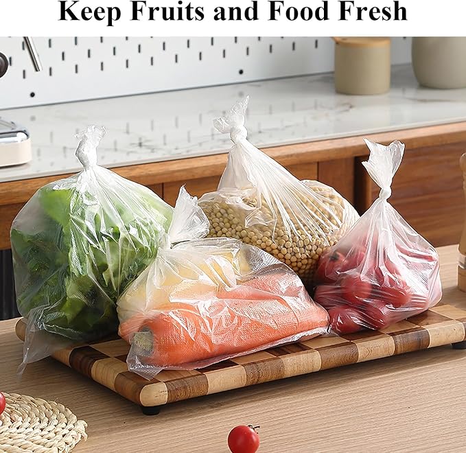 4 Rolls Plastic Produce Bags for Groceries, 30x50cm(12x20in) Durable Clear Food Storage Bags for Bread, Fruits, Vegetables, Shopping, 1400 Pcs Poly Packing Bag