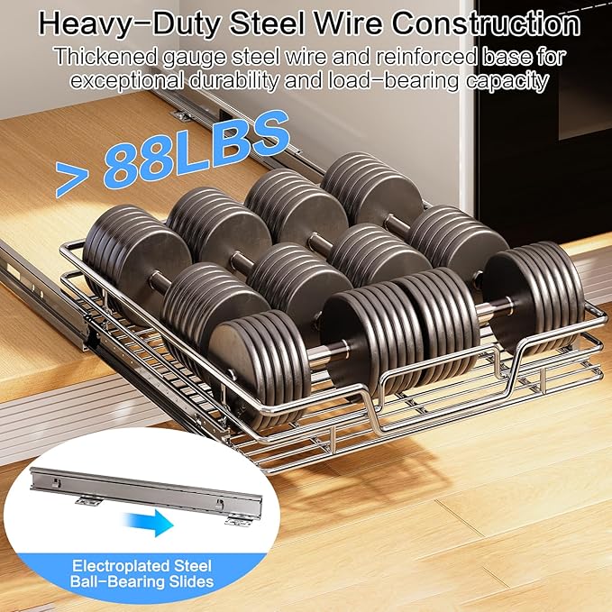 Kitchen Cabinet Pull Out Shelf and Drawer Organizer Slide Out Pantry Storaqe Basket in Multiple Sizes (17" W x 18" D,1 Tier)