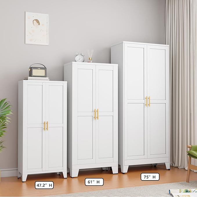 Ckzbx Metal Cabinets with Doors and Shelves, 75" H White Storage Cabinet Pantry Cabinet Garage Cabinets for Kitchen,Living Room, Dinning Room