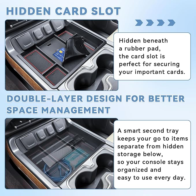 Center Console Organizer Tray for 2014-2018 Chevy Silverado/GMC Sierra 1500 | 2015-2019 Silverado/Sierra 2500HD/3500HD Accessories, Armrest Storage Box Add Extra Storage, Full Console w/Bucket Seat ONLY