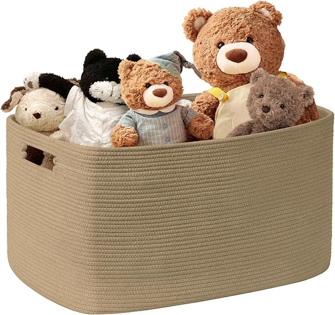 45L Small Woven Laundry Basket Hamper with Handles, Jute | 18"x14"x11", collapsible wicker hamper, storage for dirty clothes, toys, blankets, gifts, living room, bedroom, bathroom