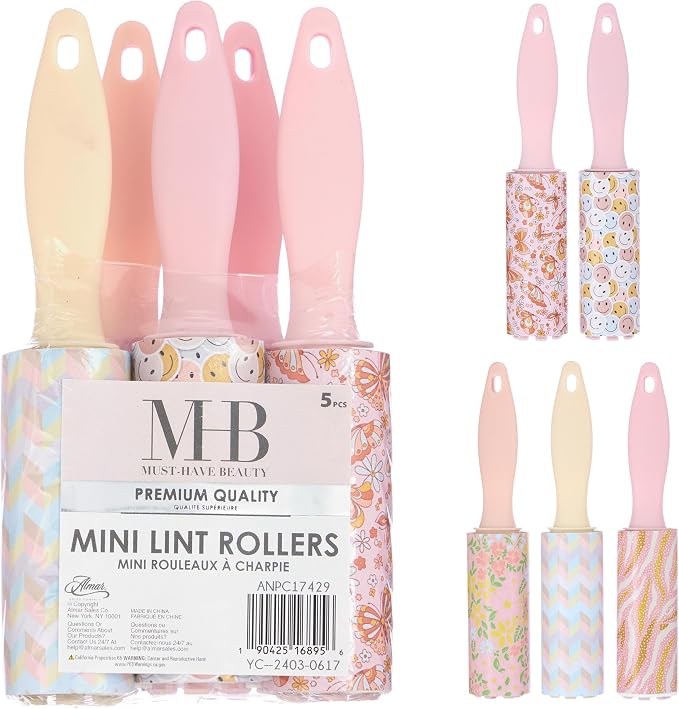 5pc Smiley Mini Lint Roller Value Pack - Colorful Compact Rollers for | Colorful Compact Rollers for Travel. Pet Hair & Lint Remover for Clothing & Household Use. Portable On-the-Go Lint Removers