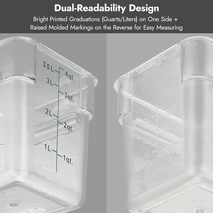 CURTA 8-Pack 18 Qt NSF Clear Polycarbonate Food Storage Containers with Blue Lids - Square, Commercial-Grade, Freezer & Dishwasher Safe, Stackable