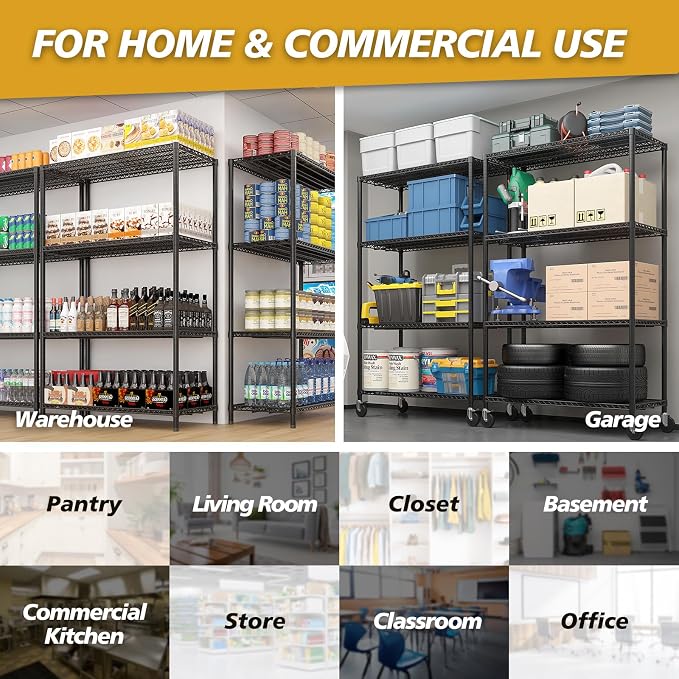 Karl home Heavy Duty 5-Tier Storage Shelving,Black Adjustable Metal Rack | 3125LBS Capacity Wire Storage Shelving Unit, 74.02"H x 59.06"W x 17.72"D, Multipurpose Organizer for Garage, Kitchen