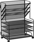 MINDEPOT 4-Tier Paper Organizer + 3-Pocket File Holder + Drawer + Pen Holders, Desktop File Organizers Paper Tray for Office Supplies School Classroom Organization (Black, No Drawer & Pen Holder)