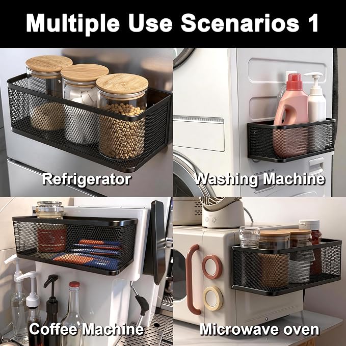 1 Pcs Magnetic Spice Shelf Rack For Fridge,Magnet Fridge Basket | Heavy Duty Magnetic Shelves,Carbon Steel,4.02inch High,Magnetic Basket For Fridge,Laundry room