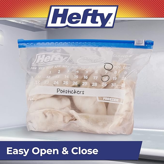 Hefty Calendar Slider Quart Freezer Bags,1 Quart Slider Bags with Stand and Fill Expandable Bottoms,Helps Prevent Freezer Burn,35 Count (Pack of 8)