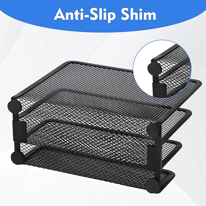 EASEPRES Desk Mail Organizer, Office Small Desktop Metal Mesh Envelope Letter Sorter Paper File Holder Organizer with 3 Vertical Upright Compartments, Black 1 Pack