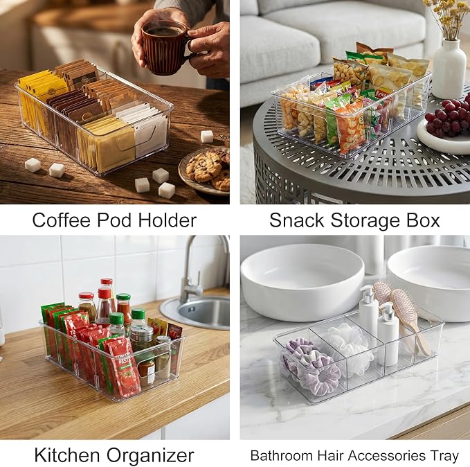 2 Pcs Seasoning Packet Organizer with Detachable Dividers, Storage Organizer Box for Cabinet, Kitchen Snacks Spice Packets Organizer and packet organizer pantry