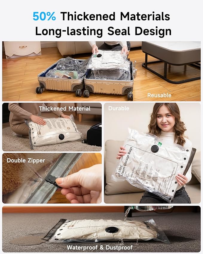 20 Pack Travel Vacuum Bags with Upgraded Rechargeable Pump, 4 Sizes Space Saver Vacuum Storage Bags for Luggage and Suitcase, Compression Bags for Packing, Vacuum Seal Bags for Clothing Travel