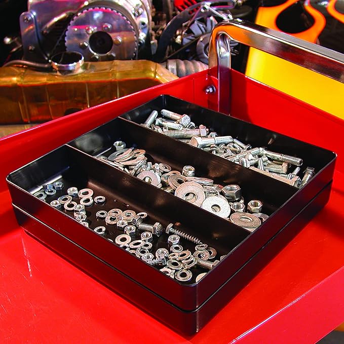 Ernst Manufacturing Toolbox Tray: Stackable Garage Organizer Tray in Green with 3 Compartments - Ideal for Trades, Mechanics, Electricians, Plumbers, Household Use, Hobbies, and More - Heavy Duty