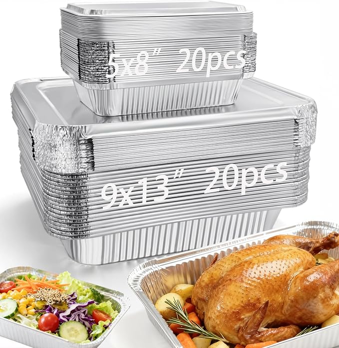 Notwoe® 50pc Disposable Aluminum Pans With Lids, 9x13 (30pc) And 8.2x5.7 Rectangle (20pc) Combo Set, Disposable Baking and Cake Pan. (50 Pack w/Lids)