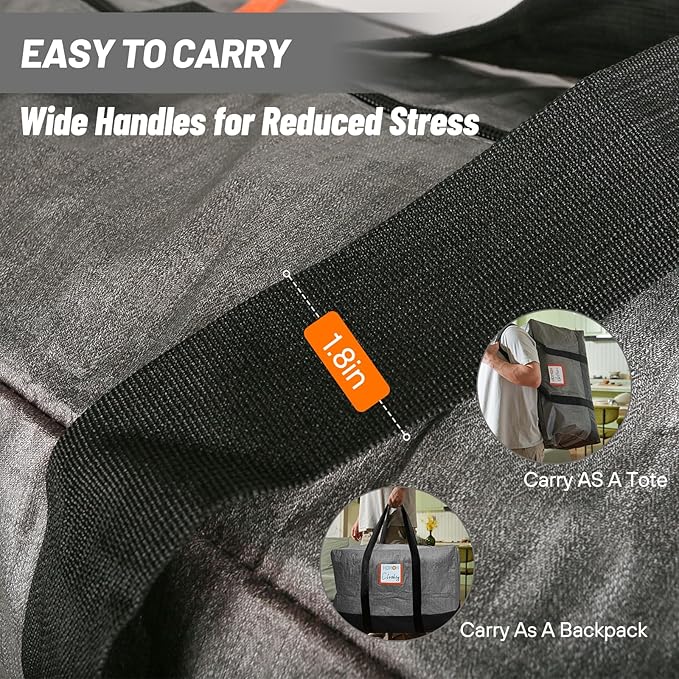 4 Pack Moving Bags Heavy Duty, 115lb Capacity Storage Bags for Clothes, Large Packing Tote with Strong Handles, Internal Compression Straps, Alternative to Moving Boxes -103L,Grey and Black