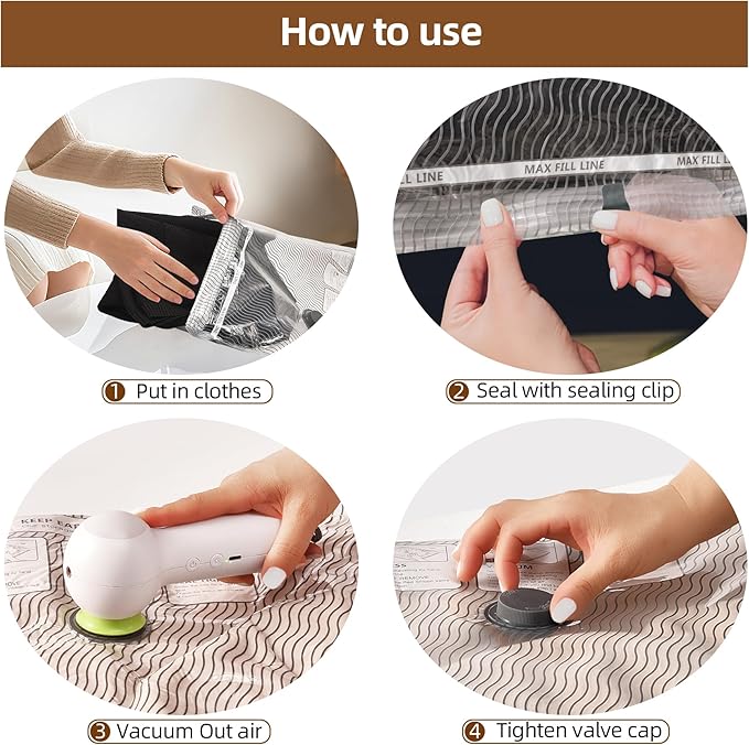 12 Pack Vacuum Bags for Travel with Rechargeable Air Pump & LED Light,Vacuum Travel Bags,Vacuum Storage Bags(4L+4M+4S),80% Space Saver Vacuum Seal Bags for Blankets,Comforters,Luggage