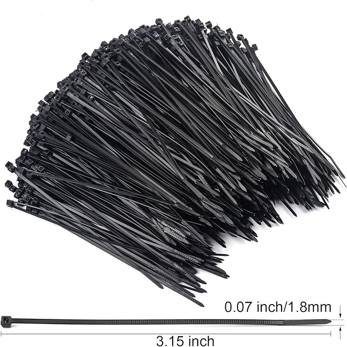 1000 Pcs Black Zip Ties, 3 Inch Small Self-Locking Nylon Cable Ties, Premium Thin Plastic Wraps Wire Ties for Indoor and Outdoor (Black)