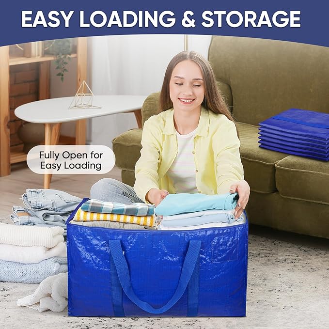 TICONN 16 Pack Extra Large Moving Bags with Zippers & Carrying Handles, Heavy-Duty Storage Tote Moving Boxes for Space Saving (16 PK, 18 Gallon)