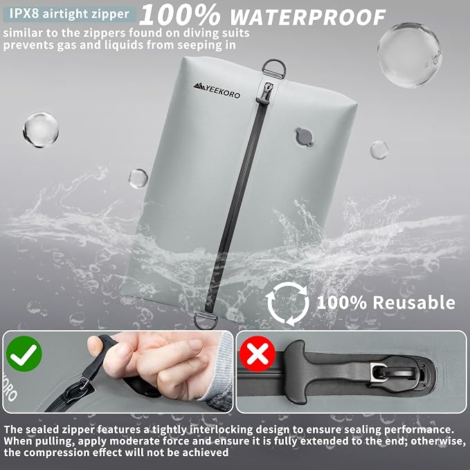 Upgraded Vacuum Bag for Travel, Professional IPX8 Waterproof Reusable Vacuum Compression Bags for Travel Suitcases, Durable Space Saver Bag