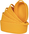 CubesLand Small Storage Basket Cotton Rope Organizer Baskets for Shelves | Set of 5 Decorative Closet Storage Bins with Handle for Countertop, Toilet Paper Basket for Toilet Tank Top, Yellow Basket